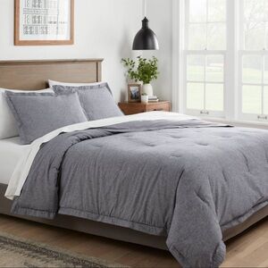 King Cotton Linen Chambray Comforter & Sham Set Navy - Threshold New